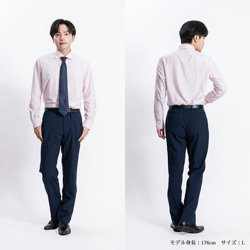 【日本製】ワイシャツ メンズ 長袖 ビジネス カジュアル イージーケア ノーアイロン ワイドカラー ストライプ クールマックス グレー(SNKJ22-016-gr)