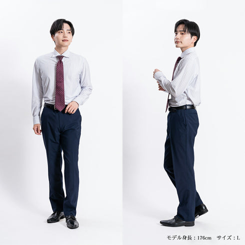 【日本製】ワイシャツ メンズ 長袖 ビジネス カジュアル イージーケア ノーアイロン ワイドカラー ストライプ クールマックス ピンク(SNKJ22-016-pi)