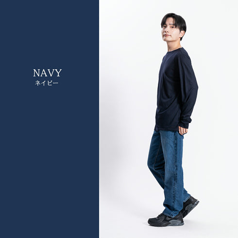 【日本製】ウール tシャツ メンズ 長袖 ボートネック インナー ゆったり ウール100% ネイビー(STKJ22-020-na)