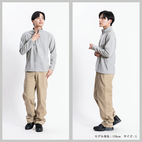 フリース ハイネック メンズ ハーフジップ 長袖 カットソー 暖かい 起毛 ストレッチ 無地 ライトグレー(FL22FW-015M-lgr)