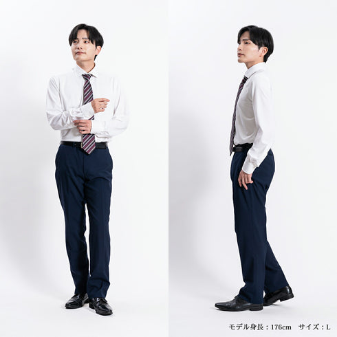 【日本製】 ワイシャツ メンズ ビジネス 長袖 イージーケア ノーアイロン 無地 ワイドカラー イージーフォーマルシャツ サックス(LKS22-012-sa)