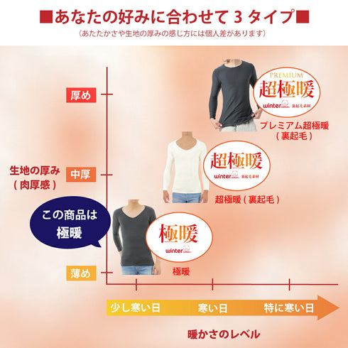 【日本製】 極暖 インナー メンズ 長袖 クルーネック 丸首 暖かい 保温 ストレッチ 無地 オフホワイト(21FW-0004-owh)