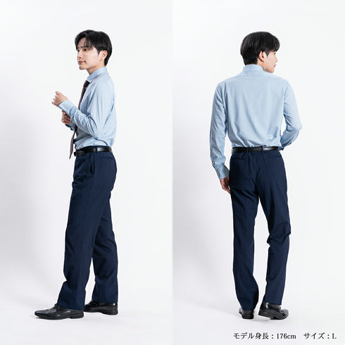 【日本製】 ワイシャツ メンズ 長袖 ビジネス イージーケア ノーアイロン 無地 ワイドカラー イージーフォーマルシャツ サックス(SNKN23-051-sa)