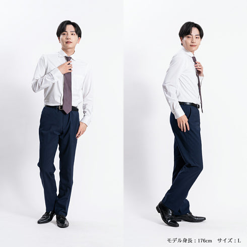 【日本製】 ワイシャツ メンズ 長袖 ビジネス イージーケア ノーアイロン 無地 ワイドカラー イージーフォーマルシャツ サックス(SNKN23-051-sa)