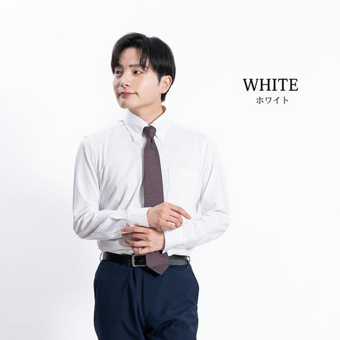 【日本製】 ワイシャツ メンズ 長袖 ビジネス イージーケア ノーアイロン 無地 ボタンダウン イージーフォーマルシャツ ホワイト(SNKN23-052-wh)