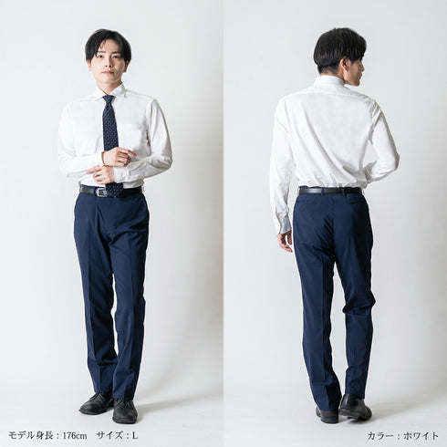 【日本製】ワイシャツ メンズ ビジネス 長袖 イージーケア ノーアイロン 無地 ワイドカラー イージーフォーマルシャツ サックス(2021-SM21-sa)