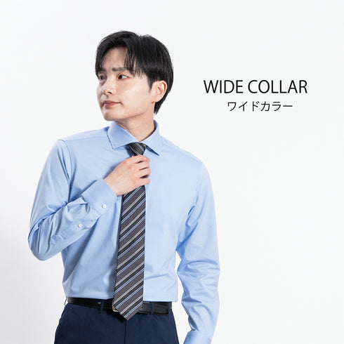 【日本製】ワイシャツ メンズ ビジネス 長袖 吸水速乾 ストレッチ ノーアイロン 無地 ワイドカラー 標準サイズ イージーフォーマルシャツ ホワイト(SNKN23-053054w-wh)