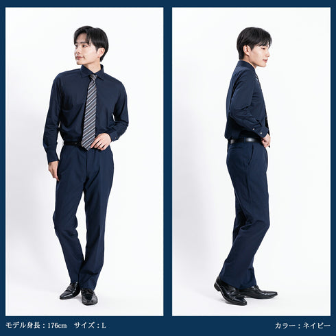 【日本製】ワイシャツ メンズ ビジネス 長袖 イージーケア ノーアイロン 無地 ワイドカラー イージーフォーマルシャツ ホワイト(SNKN23-045-wh)