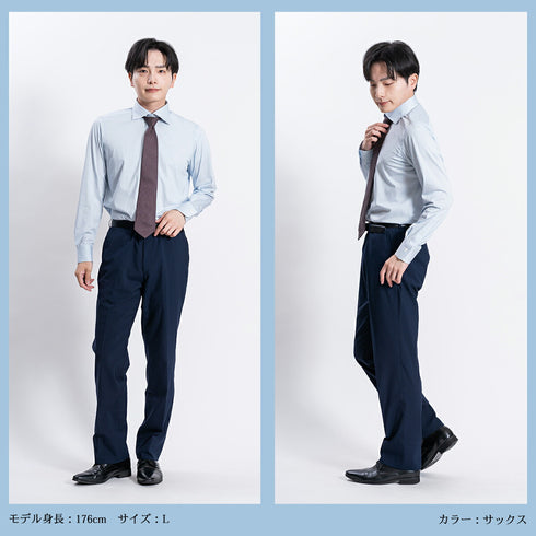 【日本製】ワイシャツ メンズ ビジネス 長袖 イージーケア ノーアイロン 無地 イージーフォーマルシャツ ネイビー(SNKN23-045-na)