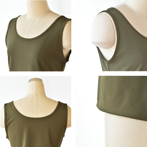 【日本製】 タンクトップ レディース インナー 吸水速乾 UVカット 無地 クルーネック エコ素材 カノコ カーキ(FL24SS-006-kh)