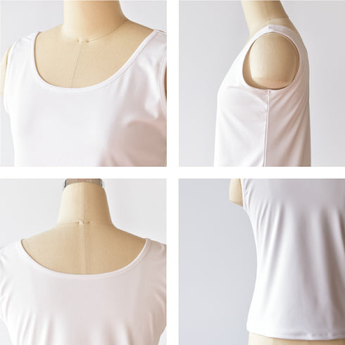 【日本製】 タンクトップ レディース インナー 吸水速乾 UVカット 無地 クルーネック エコ素材 ベアスムース ホワイト(FL24SS-007-wh)