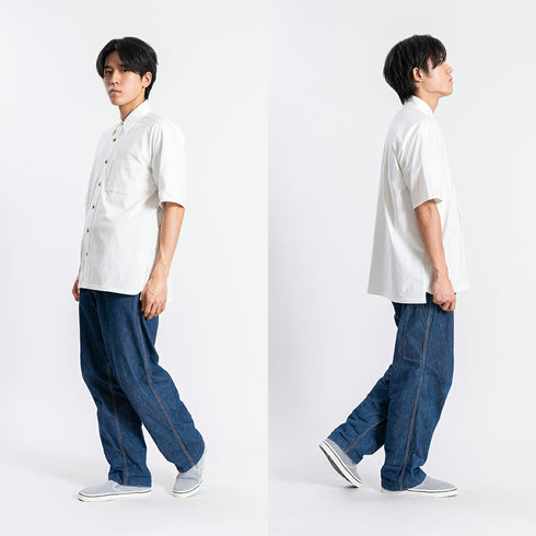 【日本製】 シャツ メンズ 半袖 大きいサイズ ワンポケット 無地 オーガニックコットン 綿100% ボックスシルエット ホワイト(FL24SS-002-wh)