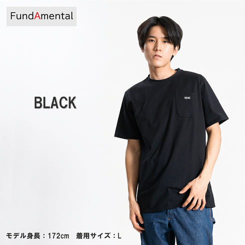 【日本製】 tシャツ メンズ 半袖 オーガニックコットン 綿100% クルーネック ワンポケット 刺繍 無地 ブラック(FL24SS-004-bk)