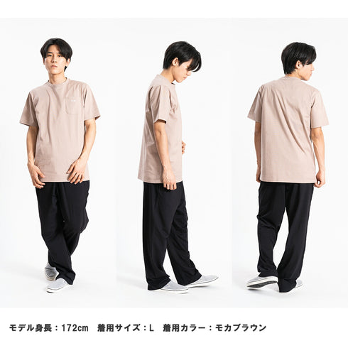 【日本製】 tシャツ メンズ 半袖 オーガニックコットン 綿100% クルーネック ワンポケット 刺繍 無地 ブラック(FL24SS-004-bk)