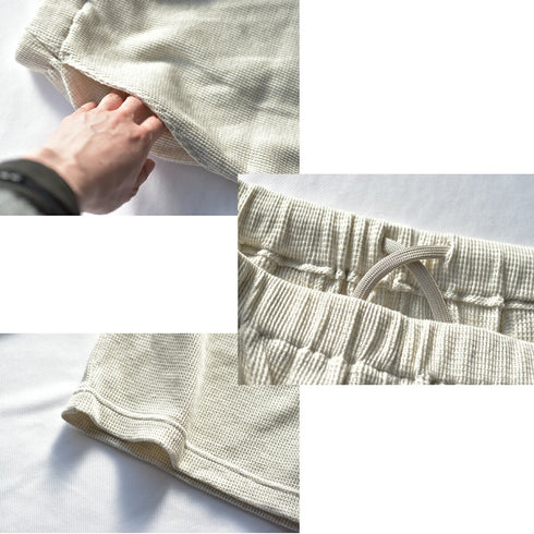 【日本製】 ハーフパンツ メンズ ひざ上 ショート ワッフル生地 綿100% 柔らかい 涼しい 無地 ネイビー(FL24SS-005-na)