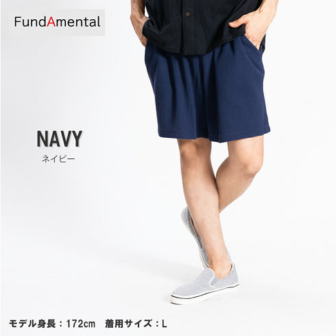 【日本製】 ハーフパンツ メンズ ひざ上 ショート ワッフル生地 綿100% 柔らかい 涼しい 無地 ブラック(FL24SS-005-bk)