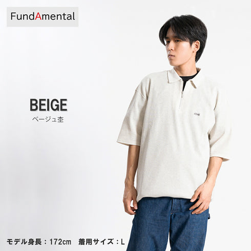 【日本製】 ワッフル ポロシャツ 半袖 メンズ 綿100% 柔らかい 涼しい ハーフジップ 無地 ブラック(FL24SS-003-bk)