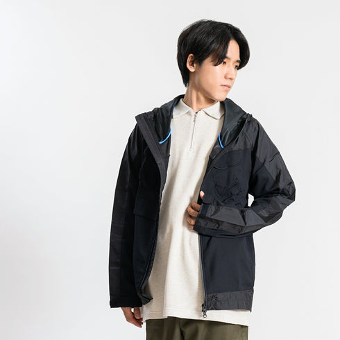 【日本製】 ワッフル ポロシャツ 半袖 メンズ 綿100% 柔らかい 涼しい ハーフジップ 無地 ブラック(FL24SS-003-bk)