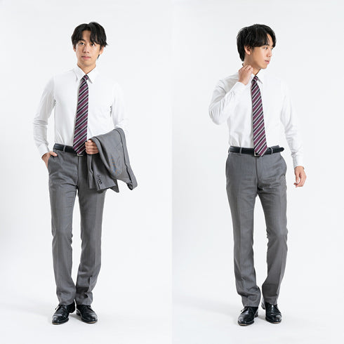 【日本製】 ワイシャツ メンズ ビジネス 長袖 スリムフィット 吸水速乾 ストレッチ ノーアイロン 無地 レギュラーカラー イージーフォーマルシャツ サックス(SNKN24-073FM-sa)