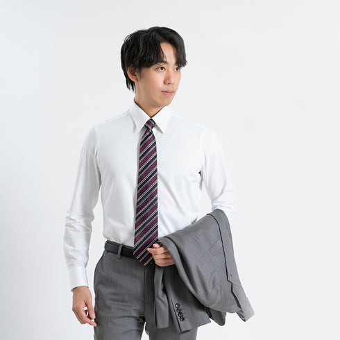 【日本製】 ワイシャツ メンズ ビジネス 長袖 スリムフィット 吸水速乾 ストレッチ ノーアイロン 無地 レギュラーカラー イージーフォーマルシャツ サックス(SNKN24-073FM-sa)