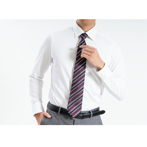 【日本製】 ワイシャツ メンズ ビジネス 長袖 スリムフィット 吸水速乾 ストレッチ ノーアイロン 無地 ワイドカラー イージーフォーマルシャツ ホワイト(SNKN24-074FM-wh)