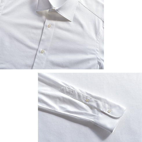 【日本製】 ワイシャツ メンズ ビジネス 長袖 スリムフィット 吸水速乾 ストレッチ ノーアイロン 無地 ワイドカラー イージーフォーマルシャツ ホワイト(SNKN24-074FM-wh)