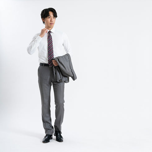 【日本製】 ワイシャツ メンズ ビジネス 長袖 スリムフィット 吸水速乾 ストレッチ ノーアイロン 無地 ワイドカラー イージーフォーマルシャツ ホワイト(SNKN24-074FM-wh)