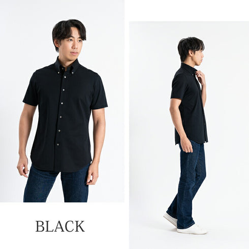 【日本製】 ワイシャツ メンズ 半袖 ビジネス 鹿の子 柔らかい イージーケア ノーアイロン 無地 ボタンダウン サックス(SHKN24-066-sa)