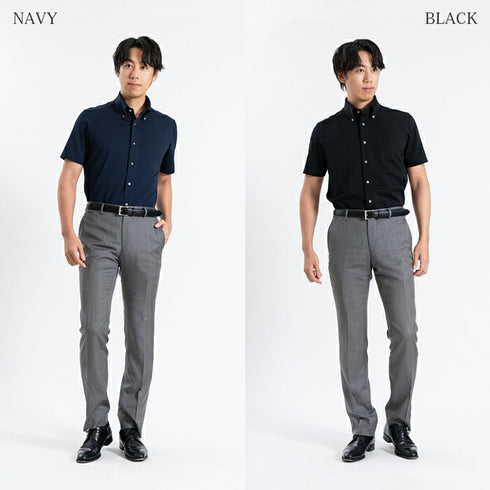 【日本製】 ワイシャツ メンズ 半袖 ビジネス 鹿の子 柔らかい イージーケア ノーアイロン 無地 ボタンダウン ブラック(SHKN24-066-bk)