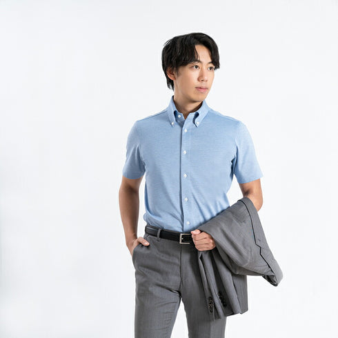 【日本製】 ワイシャツ メンズ 半袖 ビジネス 鹿の子 柔らかい イージーケア ノーアイロン 無地 ボタンダウン ホワイト(SHKN24-066-wh)