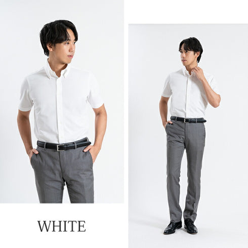 【日本製】 ワイシャツ メンズ 半袖 ビジネス 鹿の子 柔らかい イージーケア ノーアイロン 無地 ボタンダウン ネイビー(SHKN24-066-na)