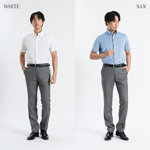 【日本製】 ワイシャツ メンズ 半袖 ビジネス 鹿の子 柔らかい イージーケア ノーアイロン 無地 ボタンダウン ブラック(SHKN24-066-bk)