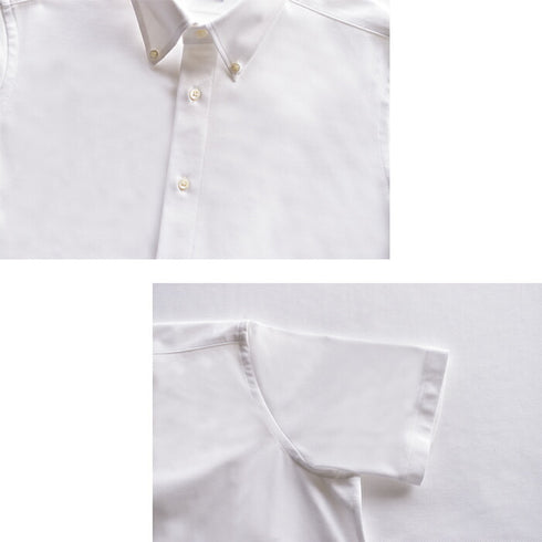 【日本製】 ワイシャツ メンズ 半袖 ビジネス 鹿の子 柔らかい イージーケア ノーアイロン 無地 ボタンダウン サックス(SHKN24-066-sa)