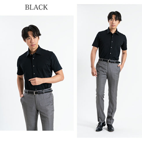 【日本製】 ワイシャツ メンズ 半袖 ビジネス 鹿の子 柔らかい イージーケア ノーアイロン 無地 ワイドカラー サックス(SHKN24-065-sa)