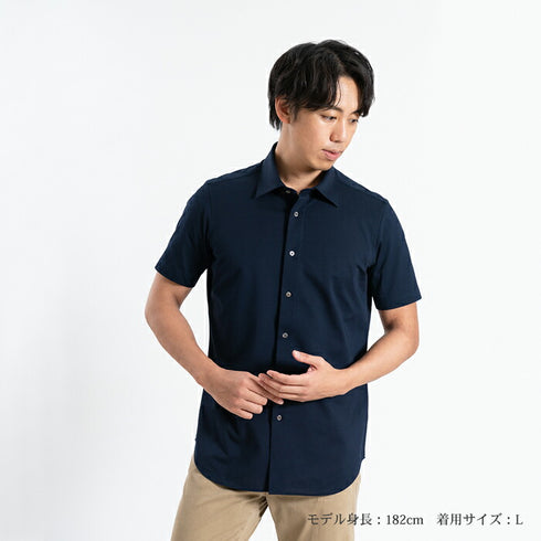 【日本製】 ワイシャツ メンズ 半袖 ビジネス 鹿の子 柔らかい イージーケア ノーアイロン 無地 ワイドカラー ホワイト(SHKN24-065-wh)