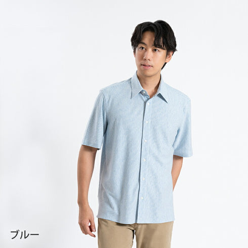 【日本製】 ワイシャツ メンズ 半袖 ビジネスカジュアル ストライプ オーガニックコットン 綿100% レギュラーカラー ブラック(SHKB24-071-bk)