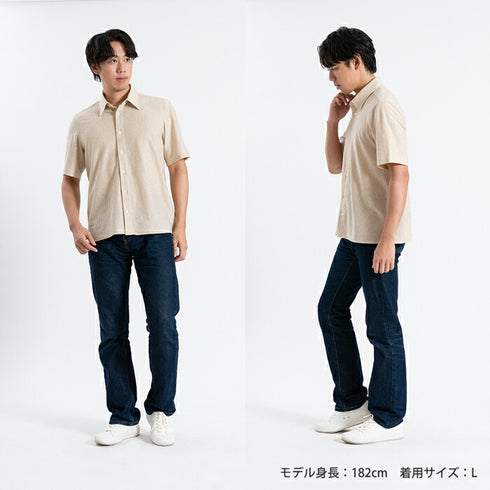 【日本製】 ワイシャツ メンズ 半袖 ビジネスカジュアル ストライプ オーガニックコットン 綿100% レギュラーカラー ブラック(SHKB24-071-bk)