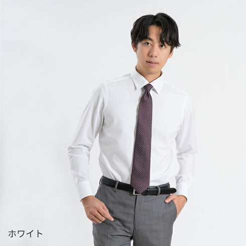 【日本製】ワイシャツ メンズ ビジネス 長袖 イージーケア ノーアイロン 無地 セミワイドカラー イージーフォーマルシャツ ホワイト(SNKN24-075-wh)