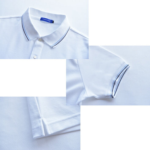 【日本製】 ポロシャツ メンズ 半袖 鹿の子 カノコ 綿100% リブ襟 ヘリンボーン 無地 ホワイト(SPKB24-083-wh)