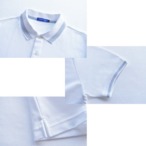 【日本製】 ポロシャツ メンズ 半袖 鹿の子 カノコ 綿100% リブ襟 バーズアイ 無地 ホワイト(SPKB24-084-wh)