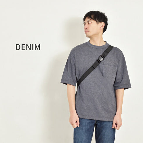 【日本製】 tシャツ メンズ 半袖 ビッグシルエット 吸水速乾 クルーネック ワンポケット 無地 デニム(FL24SS-009-de)