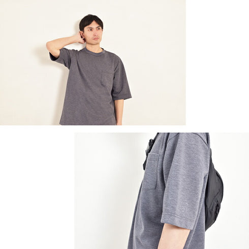 【日本製】 tシャツ メンズ 半袖 ビッグシルエット 吸水速乾 クルーネック ワンポケット 無地 デニム(FL24SS-009-de)
