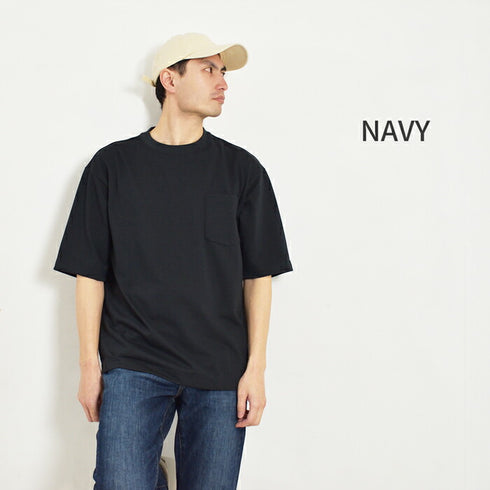 【日本製】 tシャツ メンズ 半袖 ビッグシルエット 吸水速乾 クルーネック ワンポケット 無地 デニム(FL24SS-009-de)