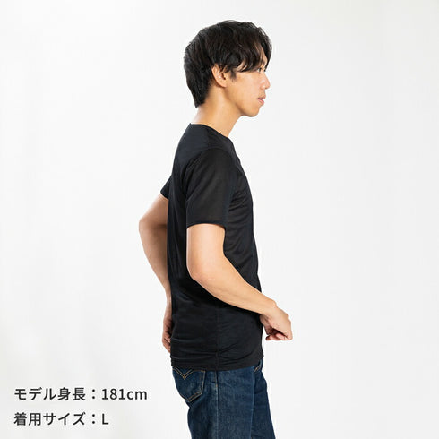 【日本製】 涼しいインナー メンズ 半袖 Vネック 速乾 肌着 無地 アゼック ブラック(22SS0001-bk)