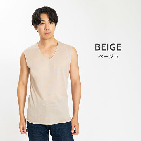 【日本製】 涼しいインナー メンズ ノースリーブ タンクトップ Vネック 速乾 肌着 無地 アゼック ブラック(22SS0002-bk)