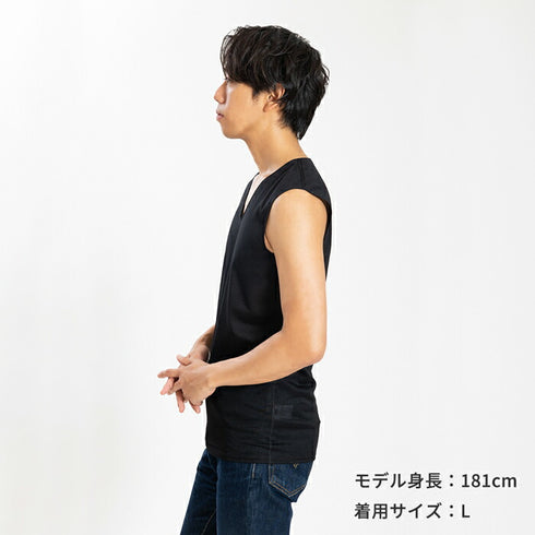【日本製】 涼しいインナー メンズ ノースリーブ タンクトップ Vネック 速乾 肌着 無地 アゼック ブラック(22SS0002-bk)