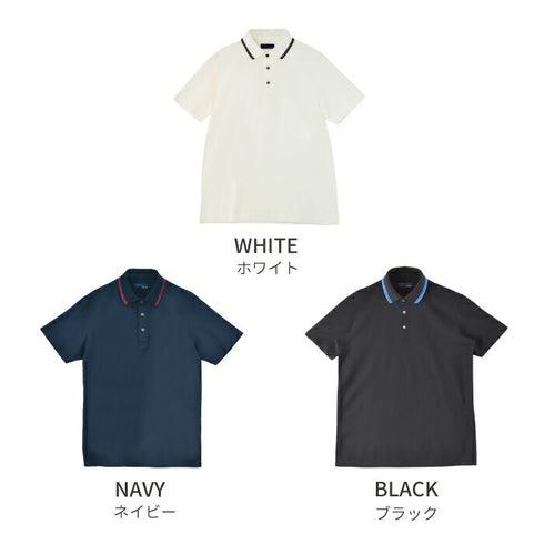 【日本製】 ポロシャツ メンズ ビジネス 半袖 鹿の子 吸水速乾 カノコ 無地 リブ襟 ライン入り ホワイト(2021-PRM4-wh)