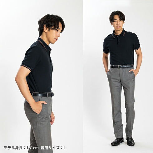 【日本製】 ポロシャツ メンズ 半袖 鹿の子 カノコ 綿100% リブ襟 ヘリンボーン 無地 ブラック(SPKB24-083-bk)