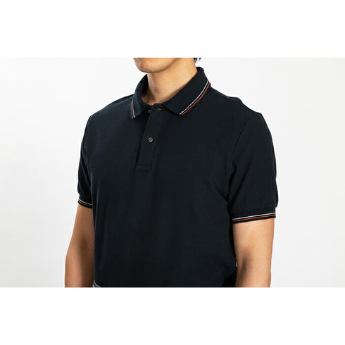 【日本製】 ポロシャツ メンズ 半袖 鹿の子 カノコ 綿100% リブ襟 ヘリンボーン 無地 ブラック(SPKB24-083-bk)