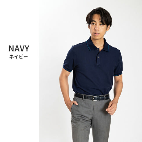 【日本製】 ポロシャツ メンズ 半袖 鹿の子 カノコ 綿100% リブ襟 ヘリンボーン 無地 ブラック(SPKB24-083-bk)